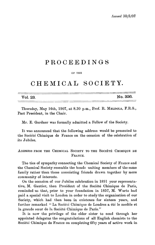 Proceedings of the Chemical Society, Vol. 23, No. 326