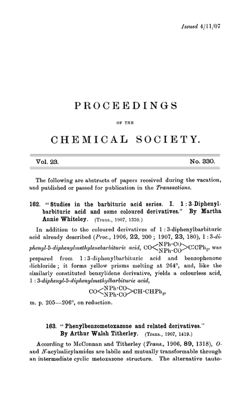 Proceedings of the Chemical Society, Vol. 23, No. 330