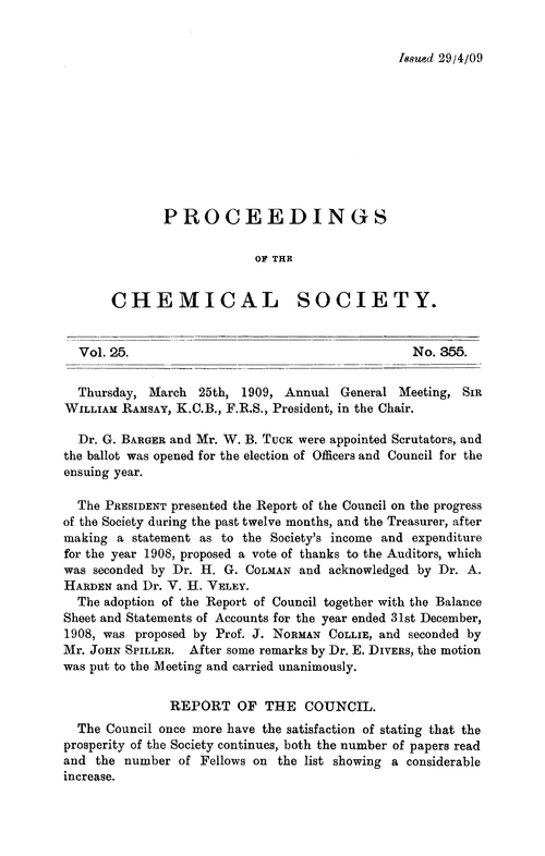 Proceedings of the Chemical Society, Vol. 25, No. 355