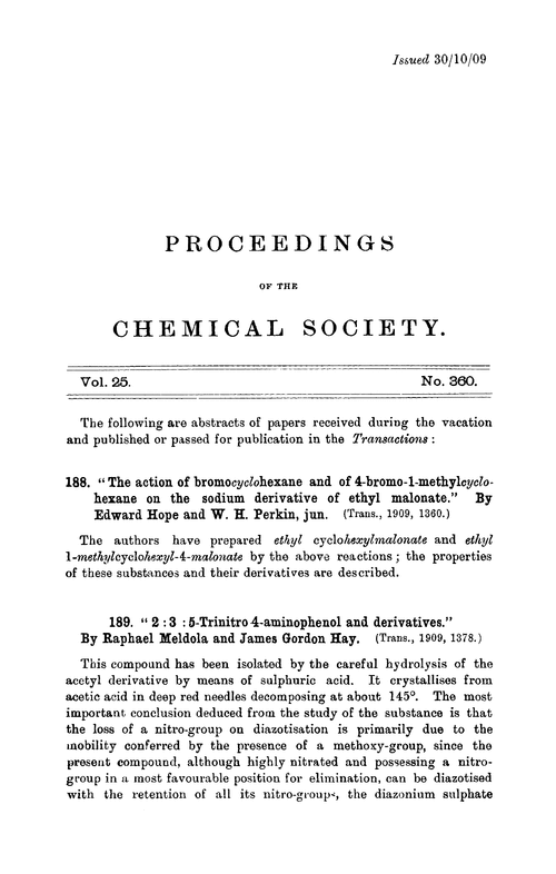 Proceedings of the Chemical Society, Vol. 25, No. 360