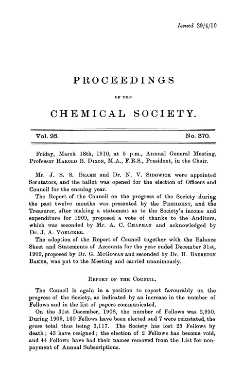 Proceedings of the Chemical Society, Vol. 26, No. 370