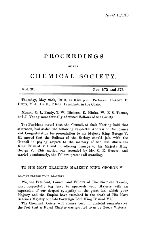 Proceedings of the Chemical Society, Vol. 26, Nos. 372 and 373
