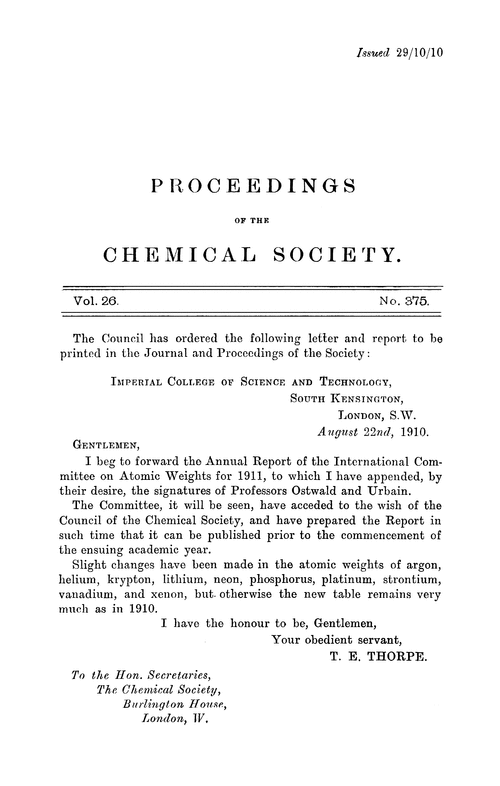 Proceedings of the Chemical Society, Vol. 26, No. 375