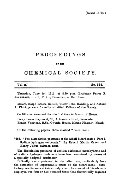Proceedings of the Chemical Society, Vol. 27, No. 388
