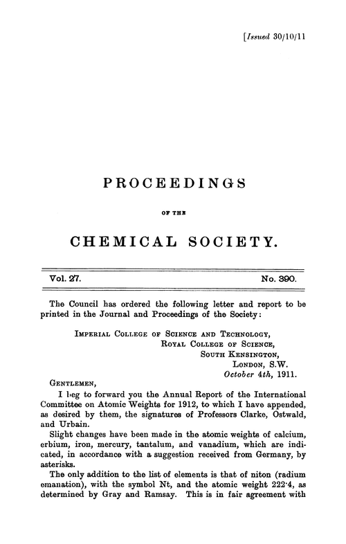 Proceedings of the Chemical Society, Vol. 27, No. 390
