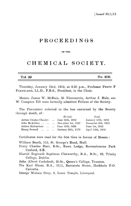 Proceedings of the Chemical Society, Vol. 29, No. 409