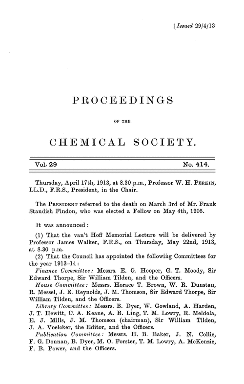 Proceedings of the Chemical Society, Vol. 29, No. 414