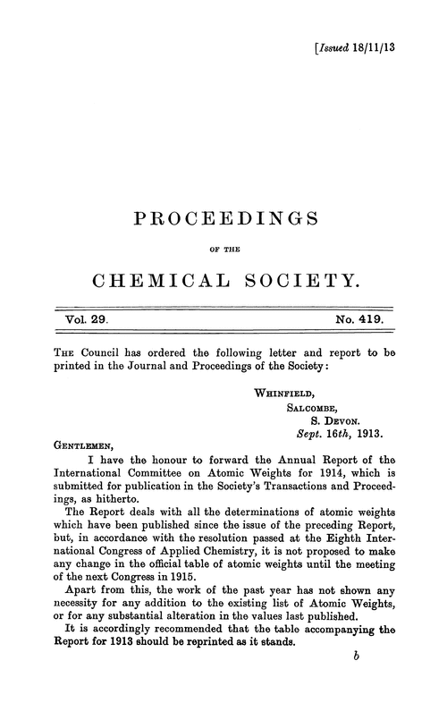 Proceedings of the Chemical Society, Vol. 29, No. 419