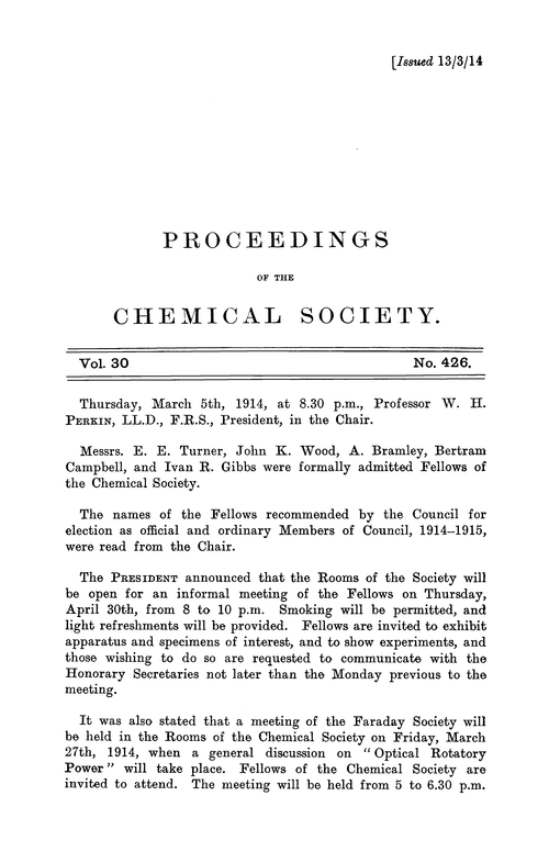 Proceedings of the Chemical Society, Vol. 30, No. 426
