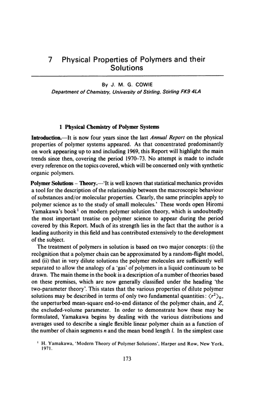 Chapter 7. Physical properties of polymers and their solutions