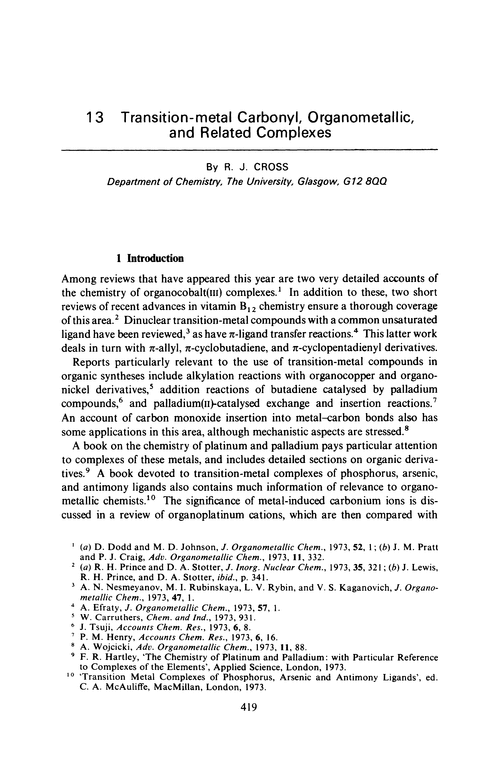 Chapter 13. Transition-metal carbonyl, organometallic, and related complexes