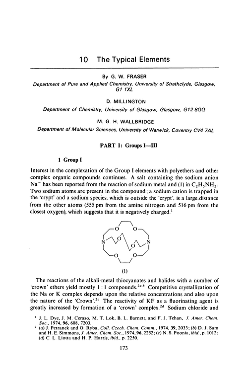 Chapter 10. The typical elements. Part I: Groups I–III
