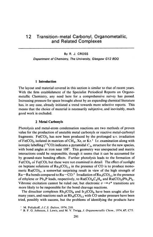 Chapter 12. Transition-metal carbonyl, organometallic, and related complexes