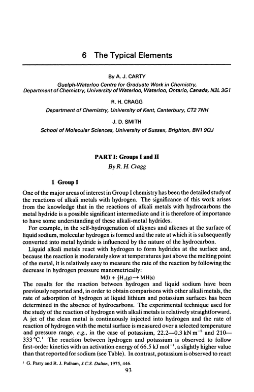 Chapter 6. The typical elements. Part I: Groups I and II