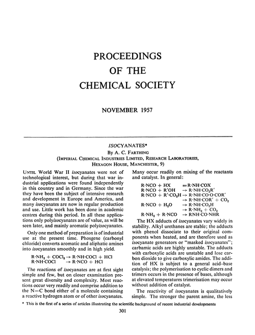 Proceedings of the Chemical Society. November 1957