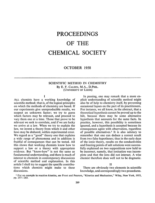 Proceedings of the Chemical Society. October 1958