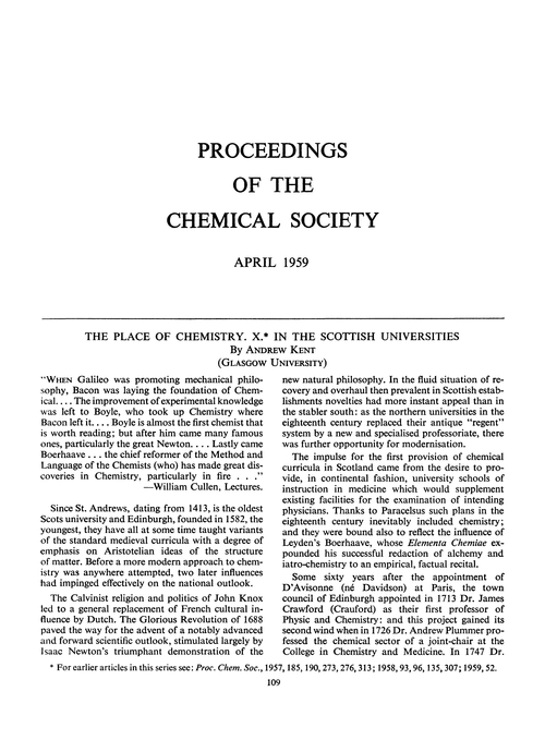 Proceedings of the Chemical Society. April 1959