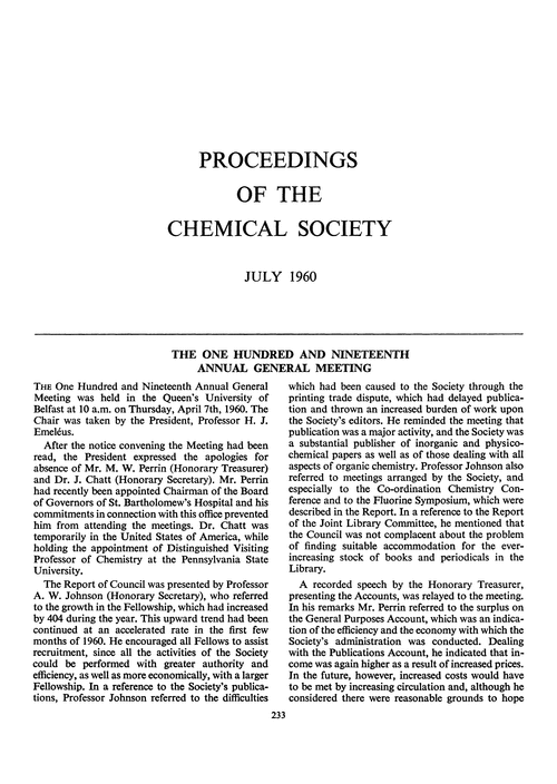 Proceedings of the Chemical Society. July 1960