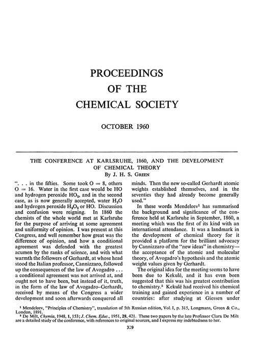 Proceedings of the Chemical Society. October 1960