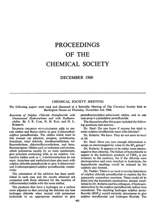 Proceedings of the Chemical Society. December 1960