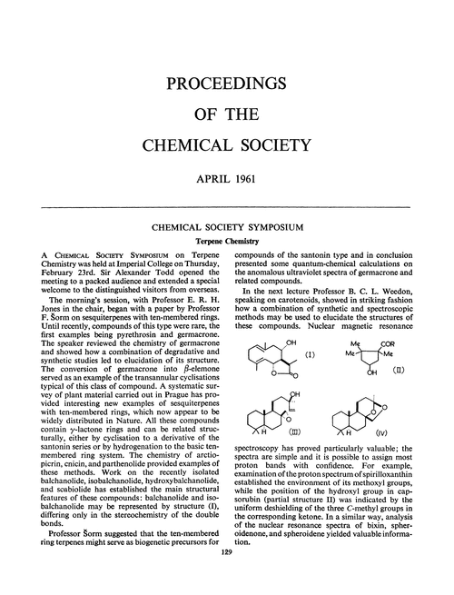 Proceedings of the Chemical Society. April 1961