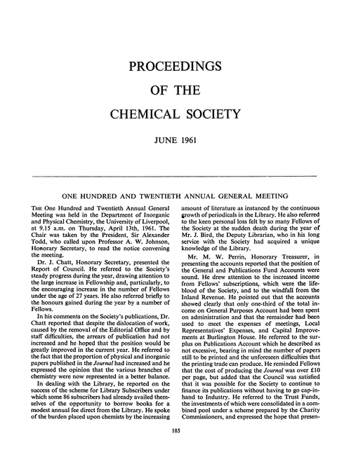 Proceedings of the Chemical Society. June 1961