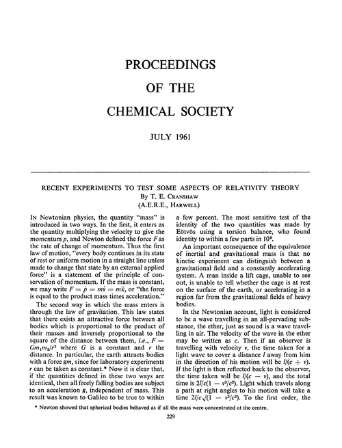 Proceedings of the Chemical Society. July 1961