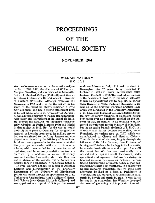 Proceedings of the Chemical Society. November 1961