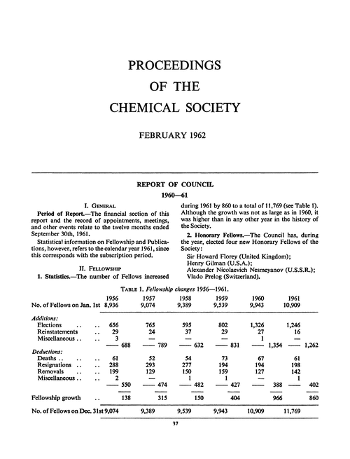 Proceedings of the Chemical Society. February 1962