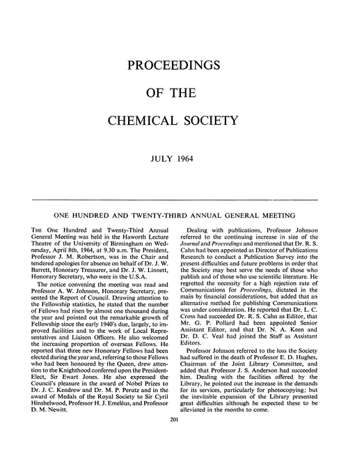 Proceedings of the Chemical Society. July 1964