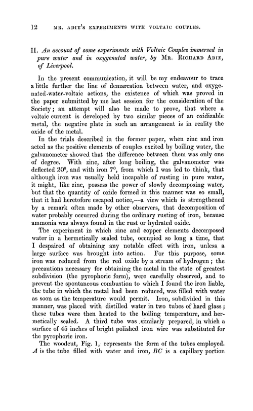 II. An account of some experiments with voltaic couples immersed in pure water and in oxygenated water