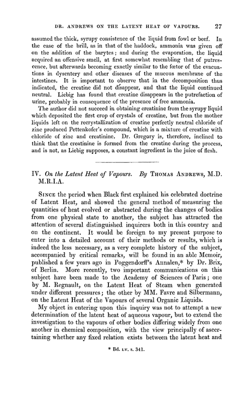 IV. On the latent heat of vapours