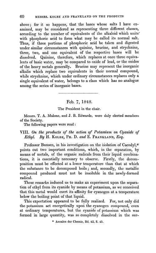 VIII. On the products of the action of potassium on cyanide of ethyl