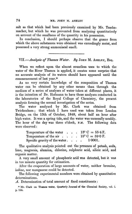 VII.—Analysis of Thames water