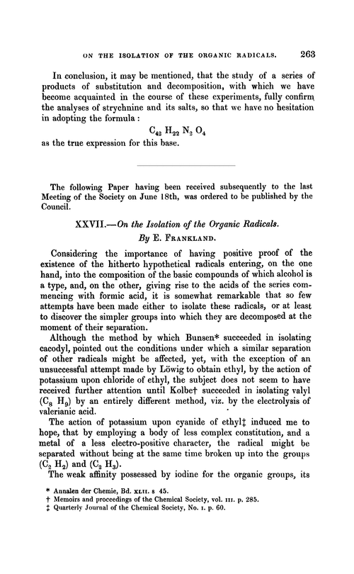 XXVII.—On the isolation of the organic radicals