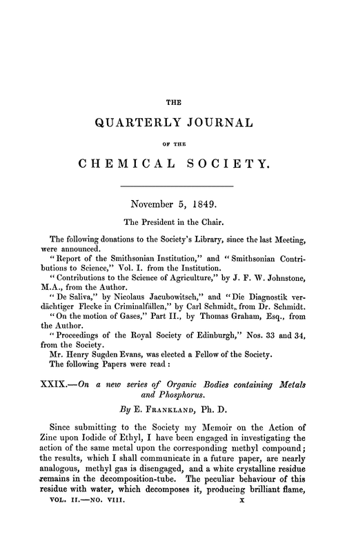 XXIX.—On a new series of organic bodies containing metals and phosphorus