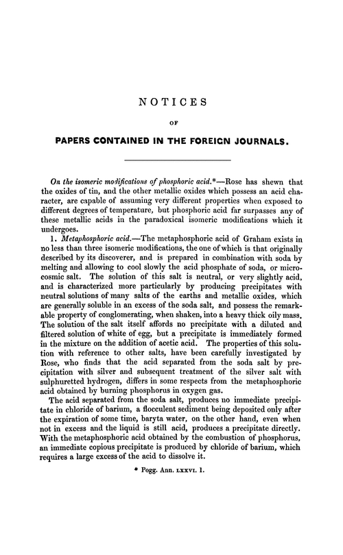 Notices of papers contained in the foreign journals