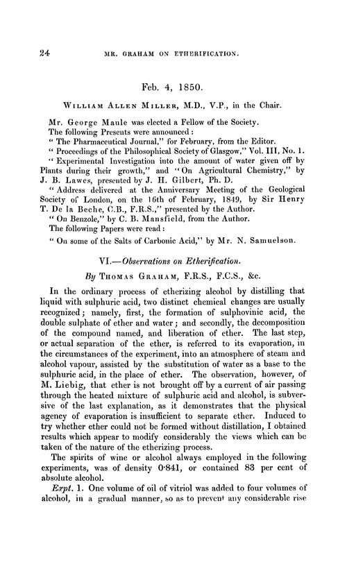 VI.—Observations on etherification