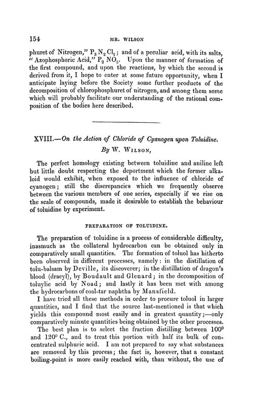 XVIII.—On the action of chloride of cyanogen upon toluidine