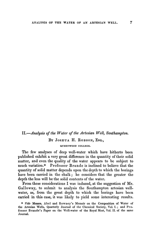 II.—Analysis of the water of the artesian well, Southampton