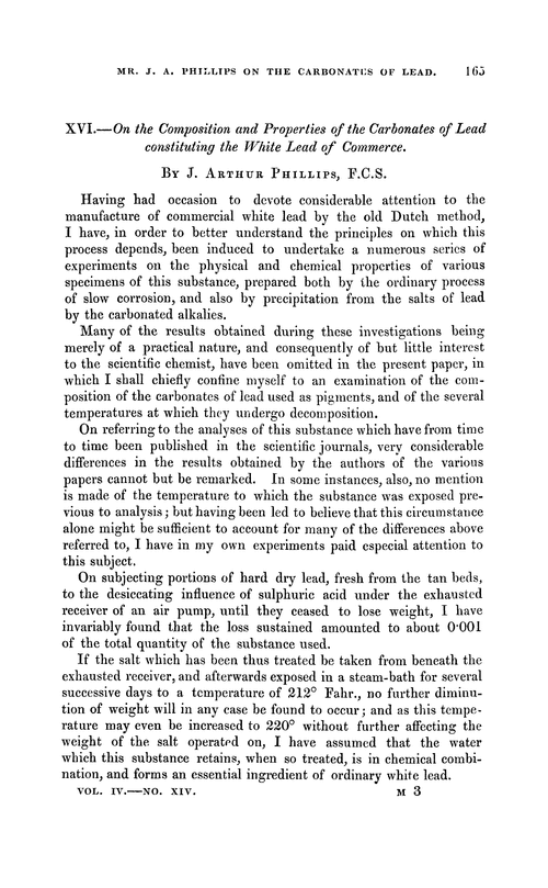XVI.—On the composition and properties of the carbonates of lead constituting the white lead of commerce
