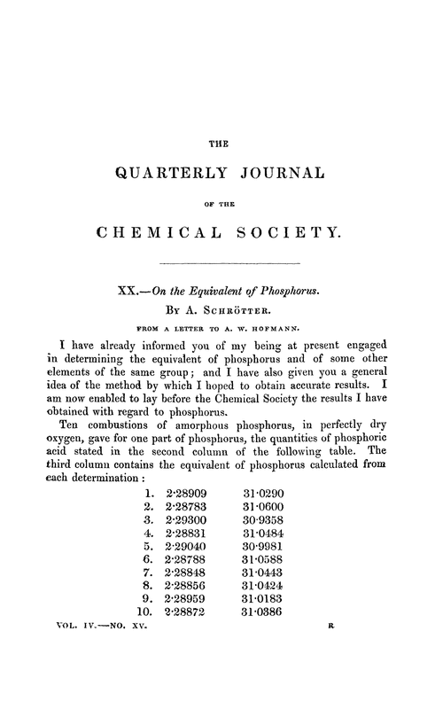 XX.—On the equivalent of phosphorus