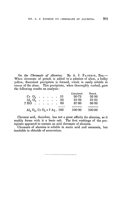 On the chromate of alumina