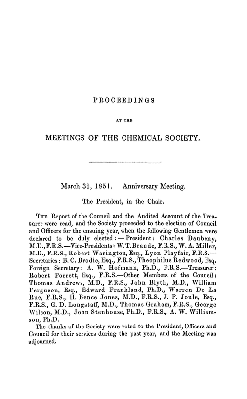 Proceedings at the Meetings of the Chemical Society
