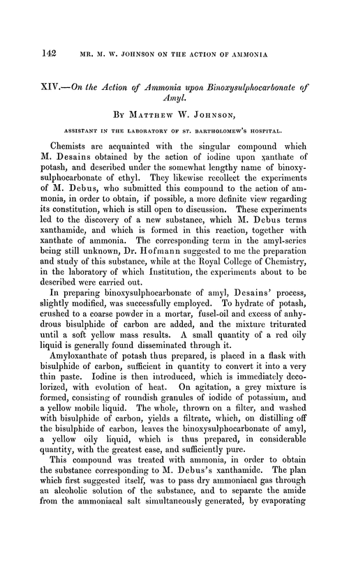 XIV.—On the action of ammonia upon binoxysulphocarbonate of amyl