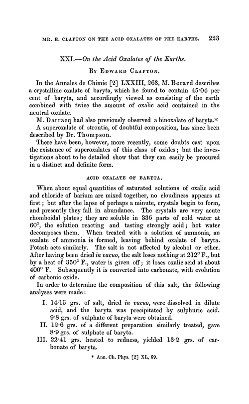 XXI.—On the acid oxalates of the earths