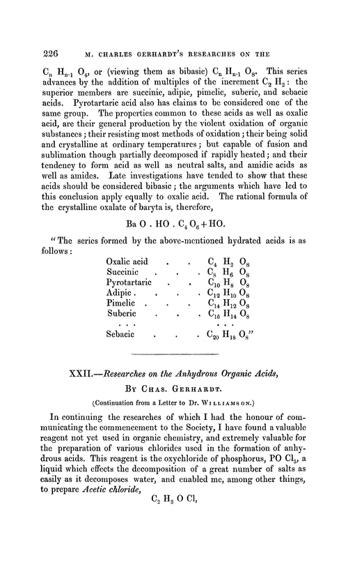 XXII.—Researches on the anhydrous organic acids