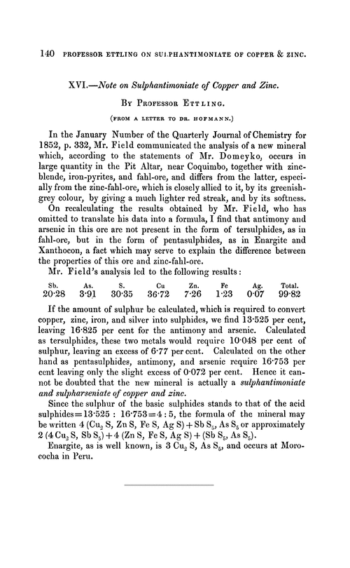 XVI.—Note on sulphantimoniate of copper and zinc