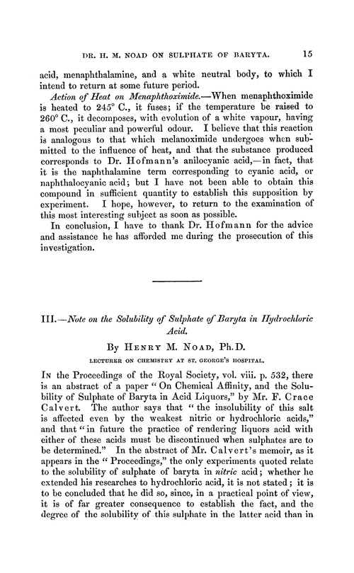 III.—Note on the solubility of sulphate of baryta in hydrochloric acid