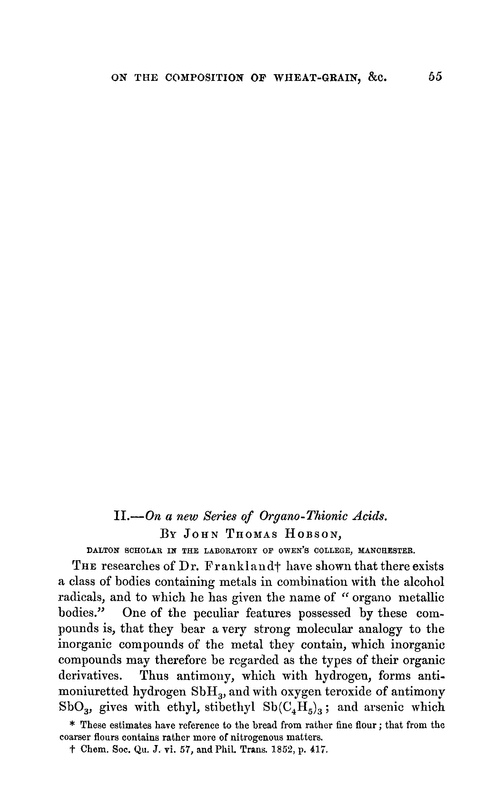 II.—On a new series of organo-thionic acids